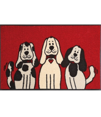 Punane uksematt kodusesse majapidamisse kutsikatega Three Dogs