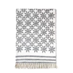 Valge ja hall geomeetrilise ornamentikaga villane pleed