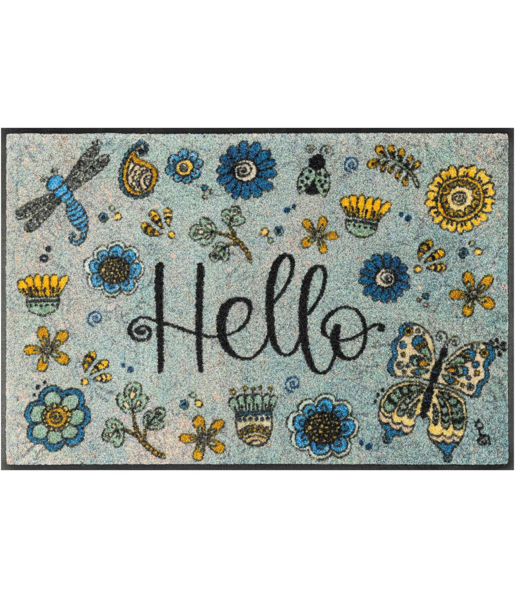 Uksematt liblikate ja lilledega Hello Flowers